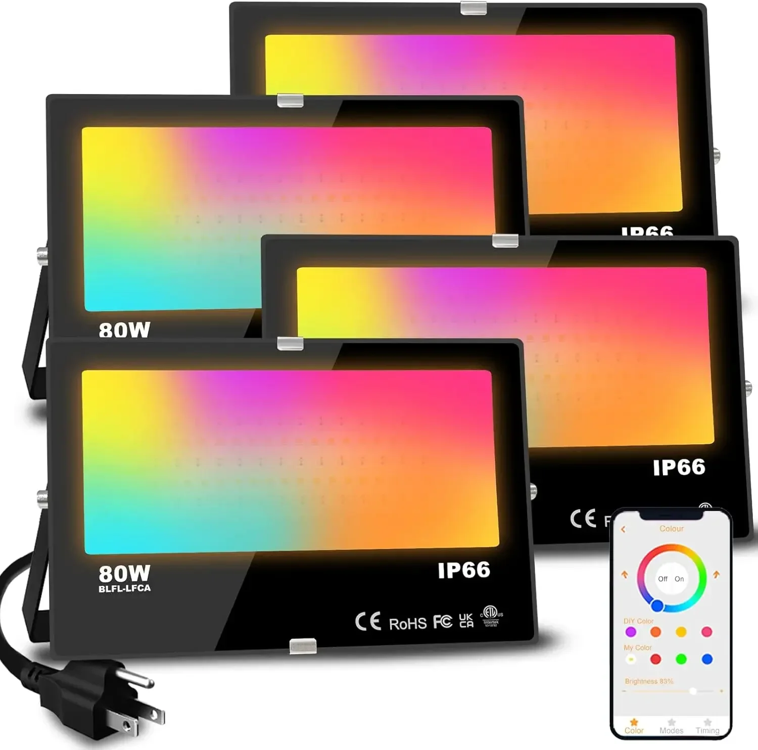 

Светодиодный прожектор для улицы 800 Вт (эквивалент 8000 лм), умное RGB-освещение для ландшафта с управлением через приложение, настраиваемые сценарии, таймер, теплый белый свет