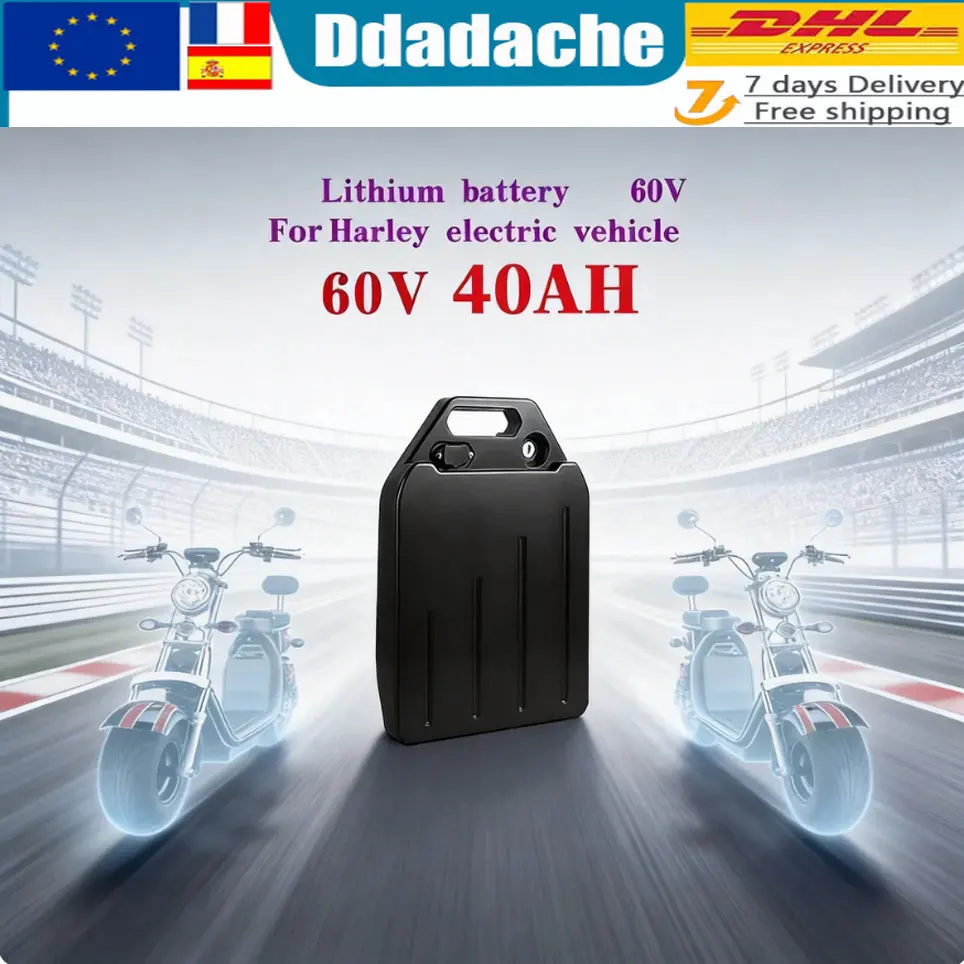 60V 40Ah Li-Ionen-Akku für Elektromotorräder, 2000W, für Harley zweirädrigen, faltbaren Citycoco Elektroroller, kostenloses Ladegerät