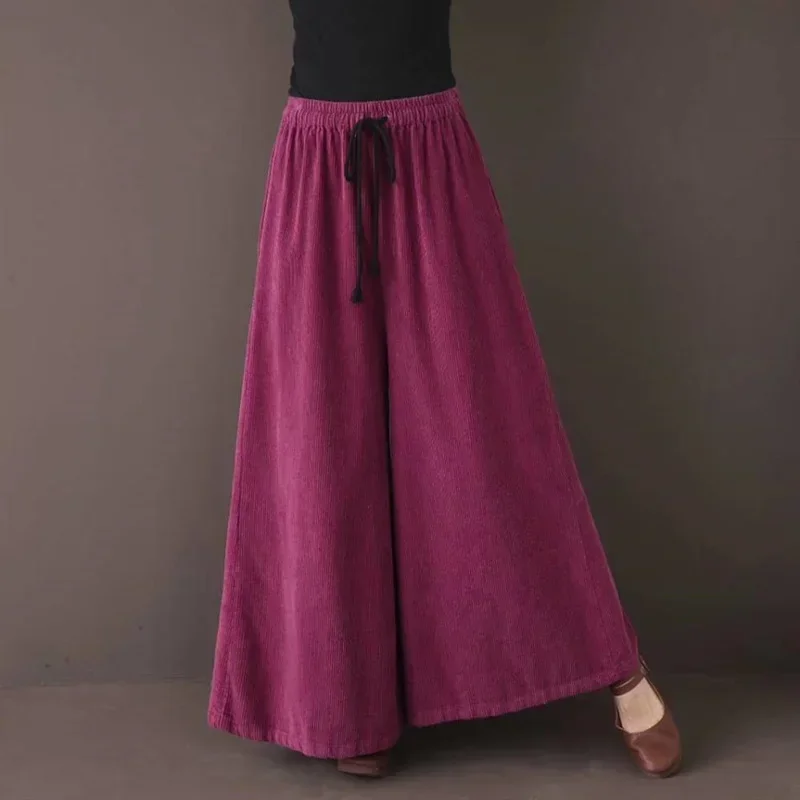 Casual High Waisted Straight Wide Leg Corduroy Pants For Women With Pockets Autumn Winter Loose Plus Velvet Warm Trousers C308