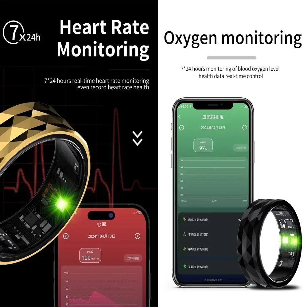 Zordai 2024 Smart Ring Blood Oxygen Health Tracker Ring Exercise Records Calorie Multi Sports Mode R12 Finger Rings Men Women