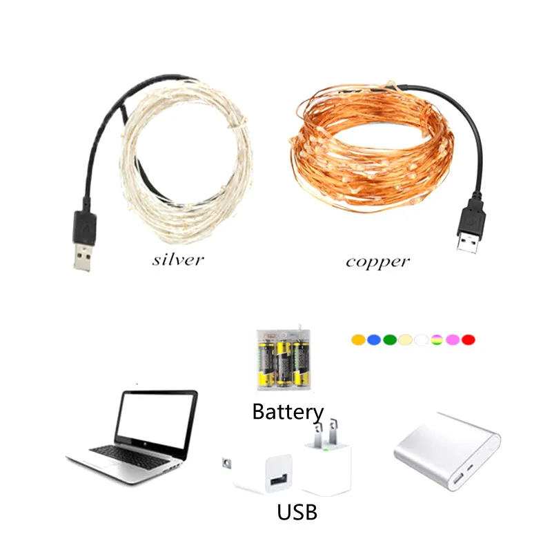 USB/Batterie Betrieben 5/10M LED String Licht Kupfer Draht Fee Warme Weiß Multicolor Garland Home Weihnachten party Im Freien Dekor