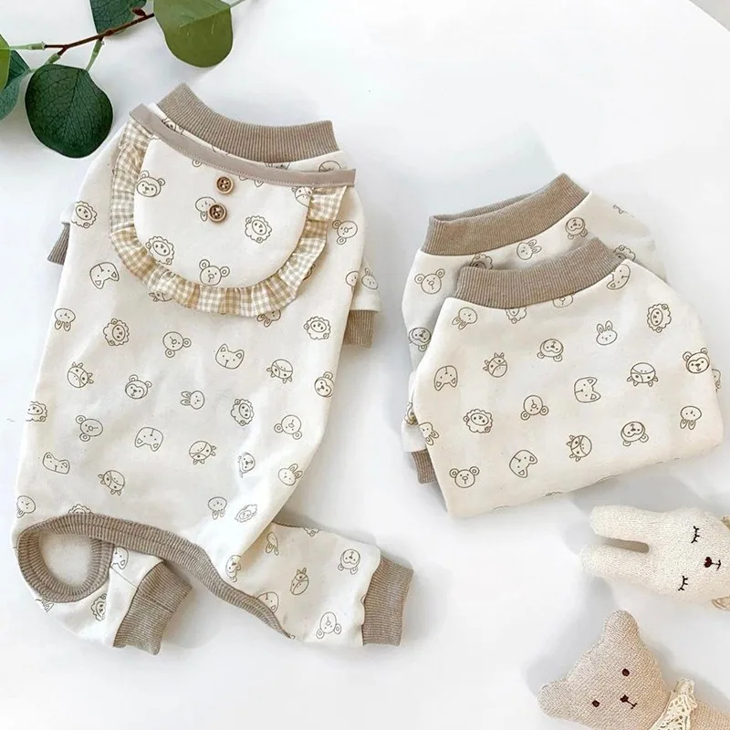 Ropa para perros pequeños con estampado de cordero, pijamas de cuatro patas para mascotas, ropa de casa de invierno, jersey cálido maltés, suministros para mascotas