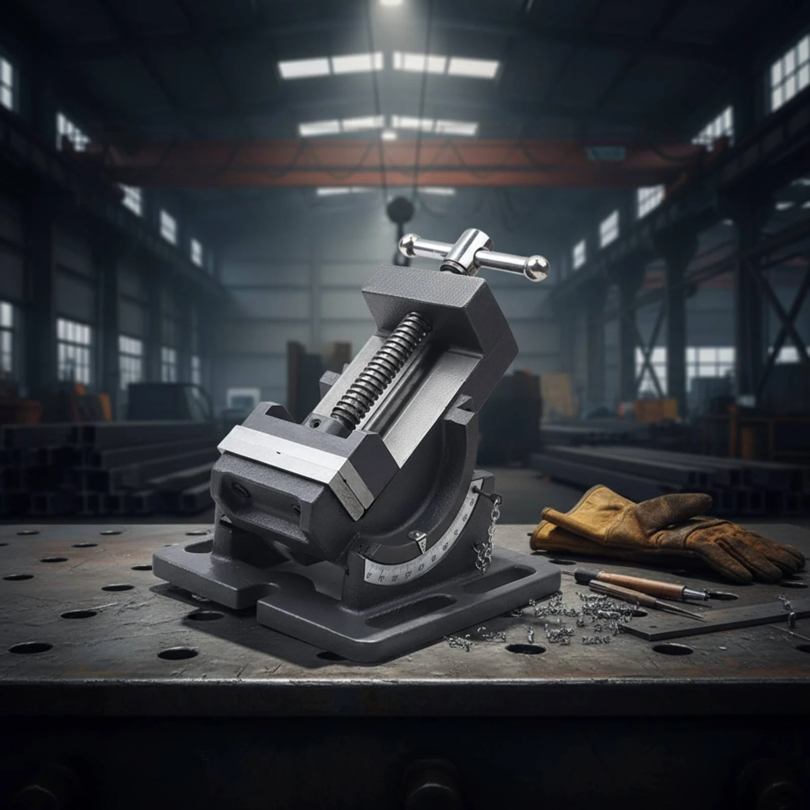 Workshop Tools Bench - Kippbarer Schraubstock mit Rutschfesten Griffflächen, Drehbarer