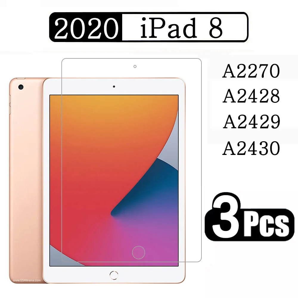 

(3 Packs) Tempered Glass For Apple iPad 8 10.2 2020 8th Generation A2270 A2428 A2429 A2430 Coverage Tablet Screen Protector Film