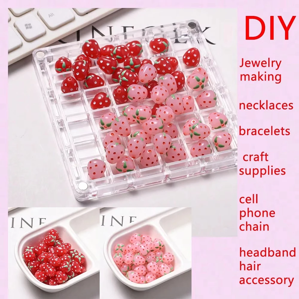 10PCS Acrylic Straight Hole Fruit Strawberry Beads Pendant DIY Jewelry Making Clothing Decorative DIY Accessories