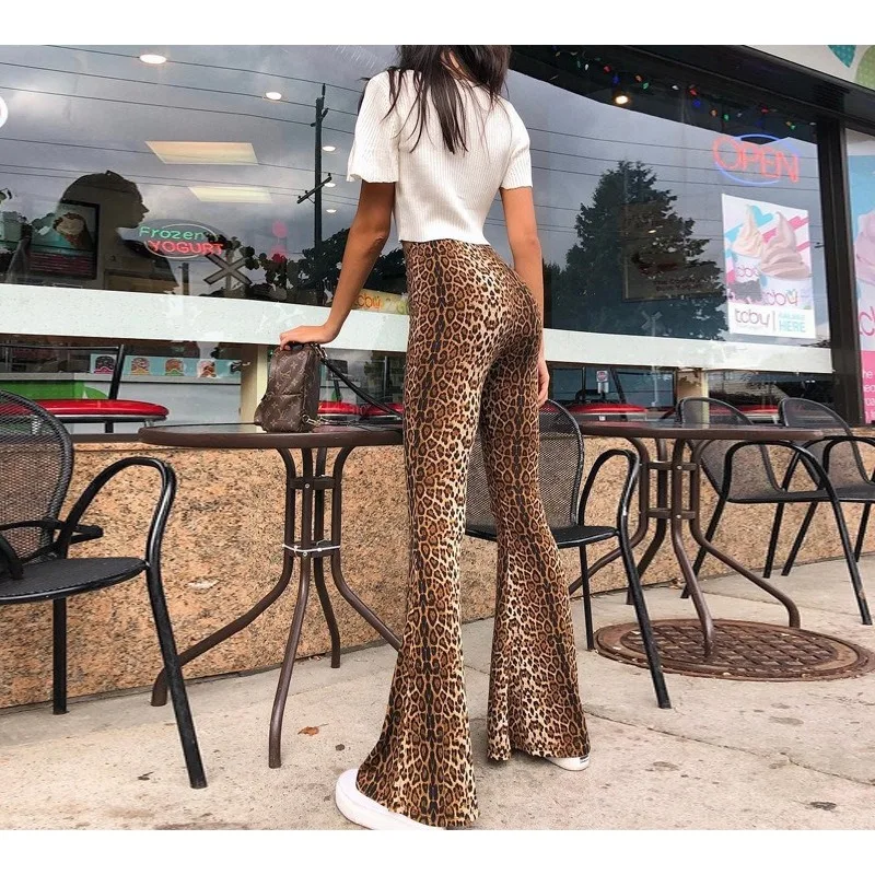 2025 Women's New Leopard Print High Waist Bottom Flared Pants