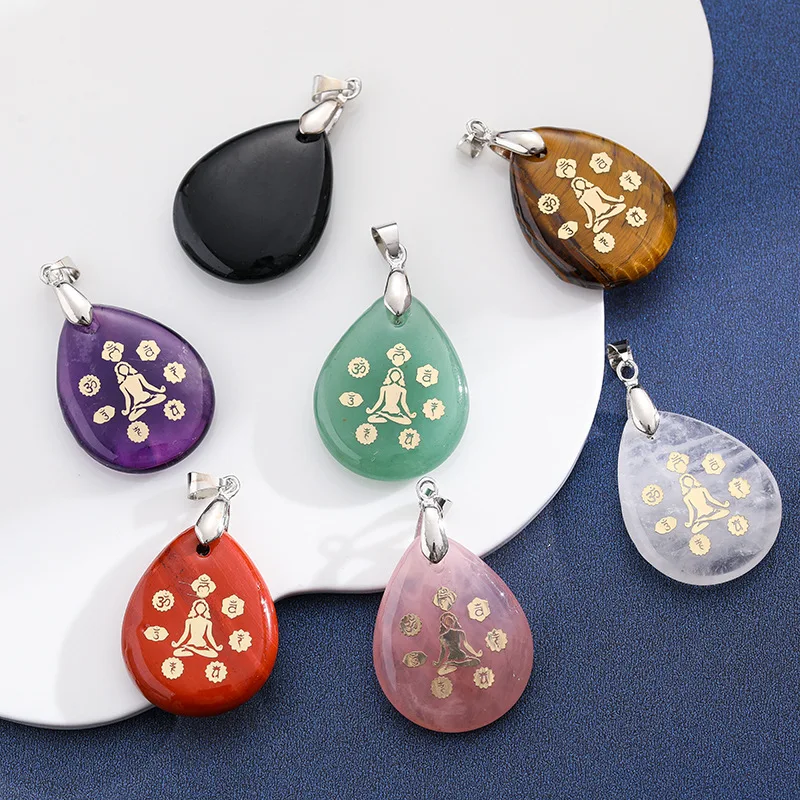 

10 шт., натуральный камень, древо жизни, целебный кристалл, кулон, драгоценный камень, капля воды, кварц, резная йога, медитация, изготовление ювелирных изделий