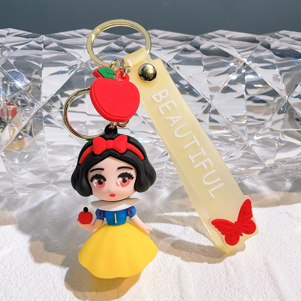 MINISO Snow White Mermaid & Elsa Princess Doll Key Chain Disney Style Cartoon Keychain Pendant Bag Hanging Decoration Small Gift