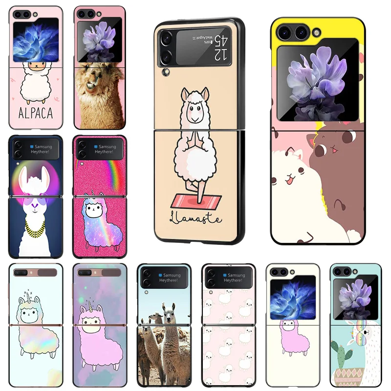 Luxury Alpaca Llama Sheep Mobile Phone Cases For Samsung ZFlip6 Z Flip3 Flip4 Flip5 5G Flip 6 5 4 3 Black Hard Anti-Drop Cover