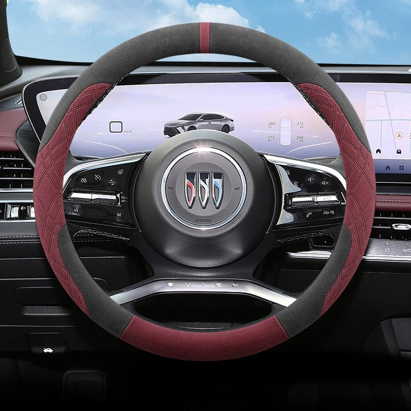 37-38cmSuede Sweat-Absorbent Steering Wheel Cover for Buick Envision Enclave Envista Regal LaCrosse Cascada Electra E Auto Decor