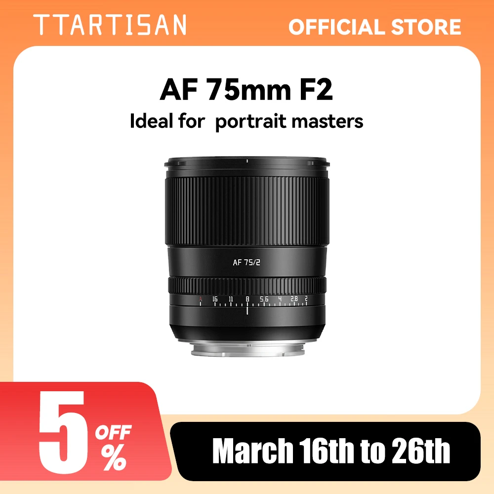 TTArtisan Auto Focus 75mm F2 full frame mirrorless camera lens E Z mount for Sony A7M4 a6000 zve10 a6700 FX30 Nikon zfc Z9 Z50