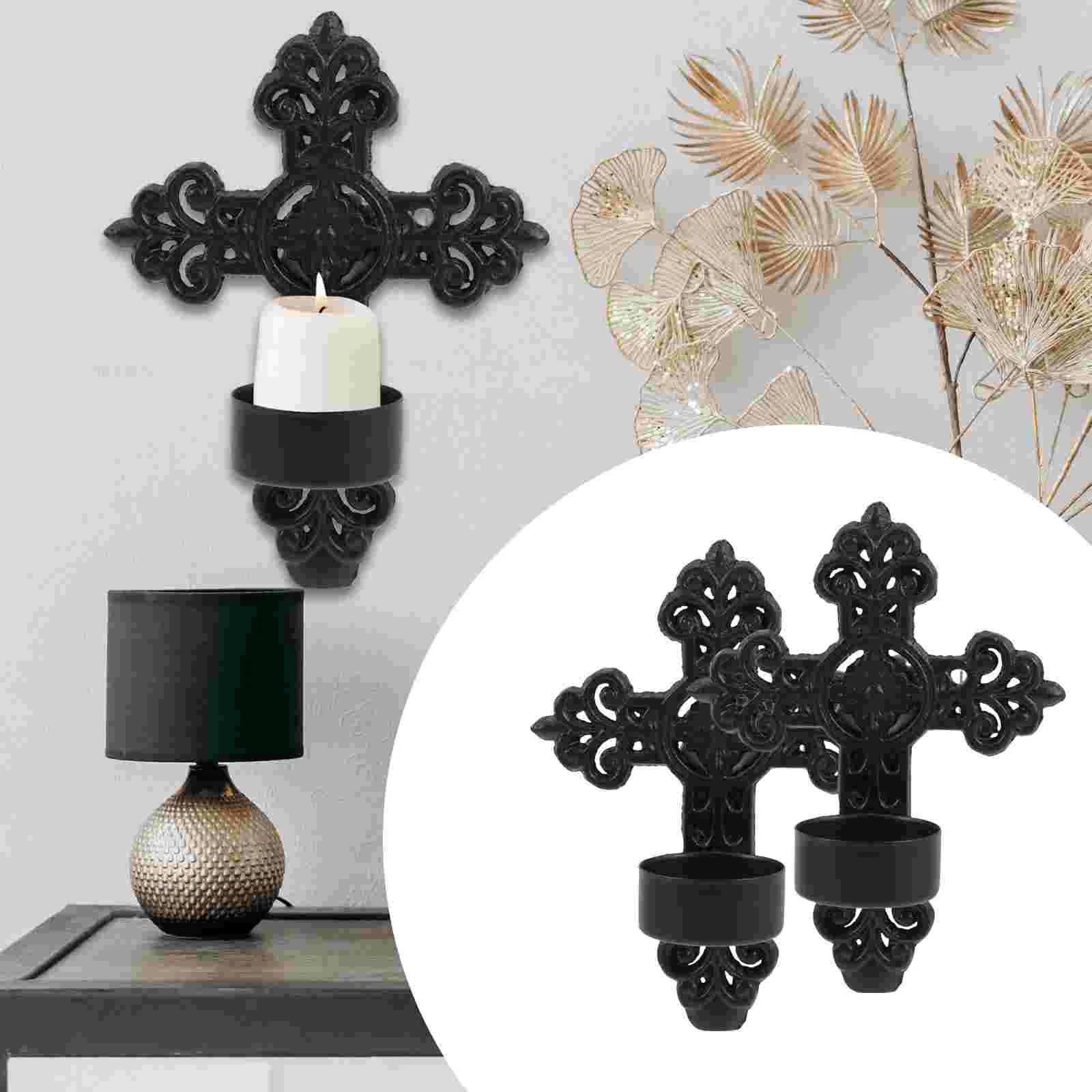 

2 Pcs Vintage Decor Metal Candlestick Black Living Room Decorative Holder Iron for Hanging Holders