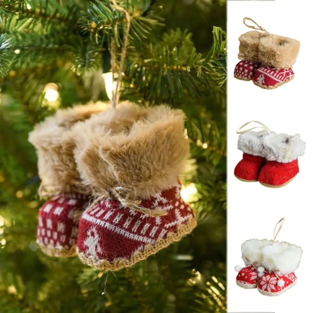 Decorative Christmas Boots Pendant Soft Plush/Cloth Christmas Knitted Shoes Ornament Hanging Boots Shape