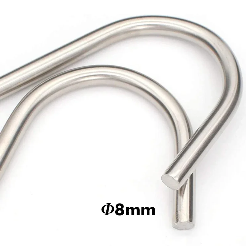 4Pcs Stainless Steel Meat Hooks, 8-Inch 4/8mm S-Hooks, Meat Processing Butcher Hook Pot Hooks