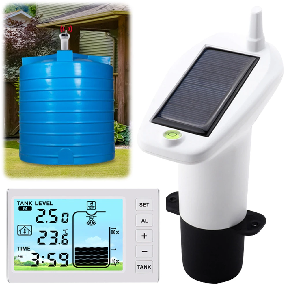 

Solar Powered Indoor Water Tank Liquid Level Meter with Temperature Sensor Time Display Ultrasonic Tank Liquid Depth Level Meter