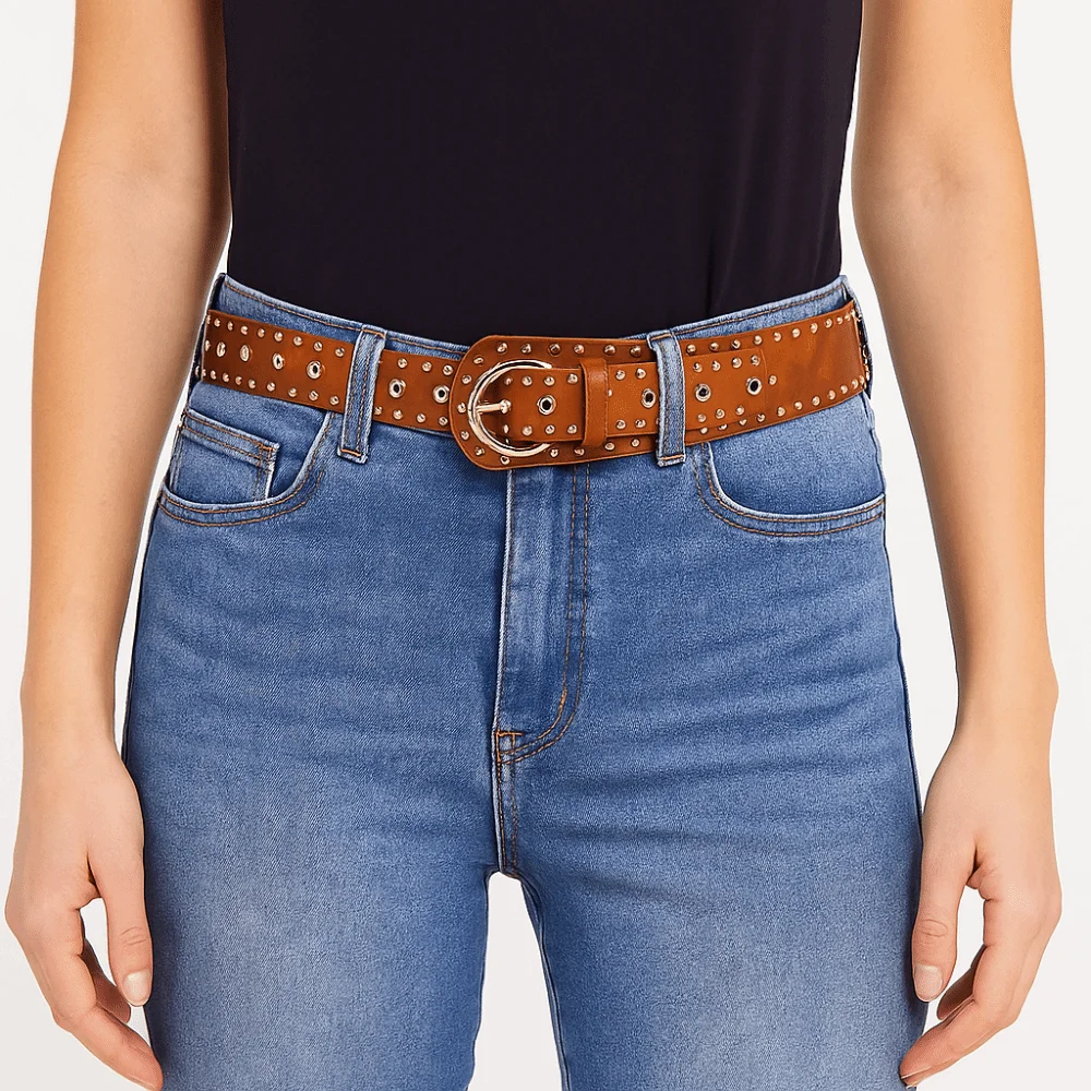 

Stylish Vintage Rivet Leather Belt Studded Design PU Leather Women's Waist Belt Chic Y2k Dress Jeans Waistband Streetwear