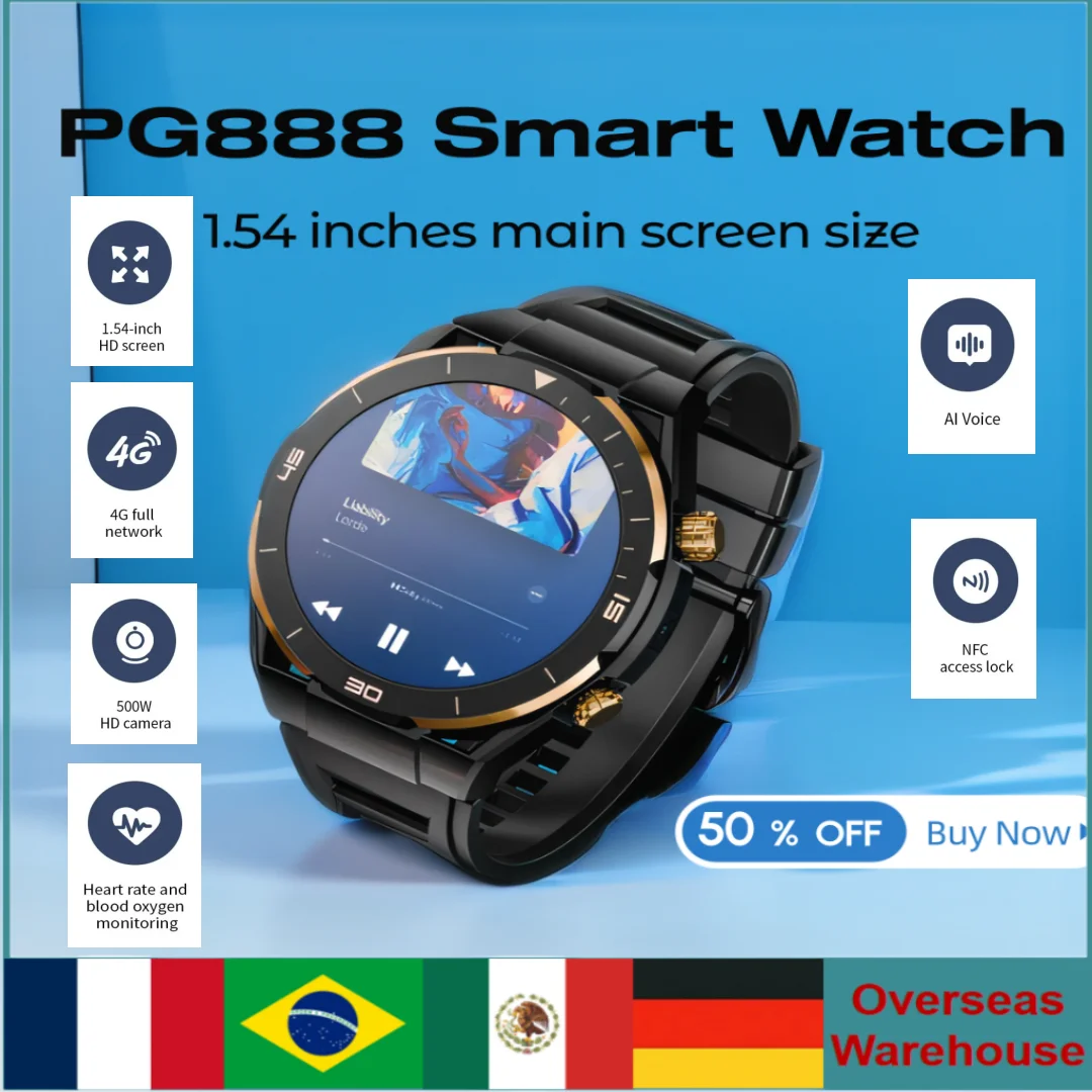 

PG888 Smart Watch 2024 Watches For Men Women With Bluetooth Outdoor Smartwatch HD Wifi Android Sim Waterproof Camera Kid's Gifts