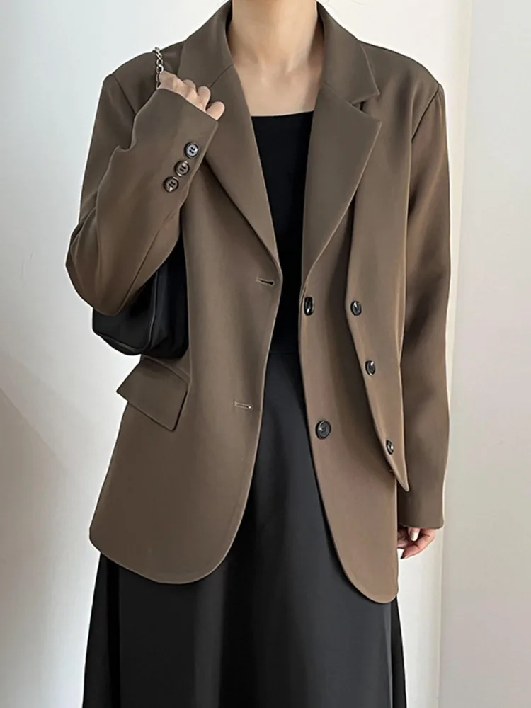 LANMREM Fashion Patchwork Design Blazer Coat For Women Solid Notched Long Sleeves Double Breasted Coats Autumn New 2AA1095