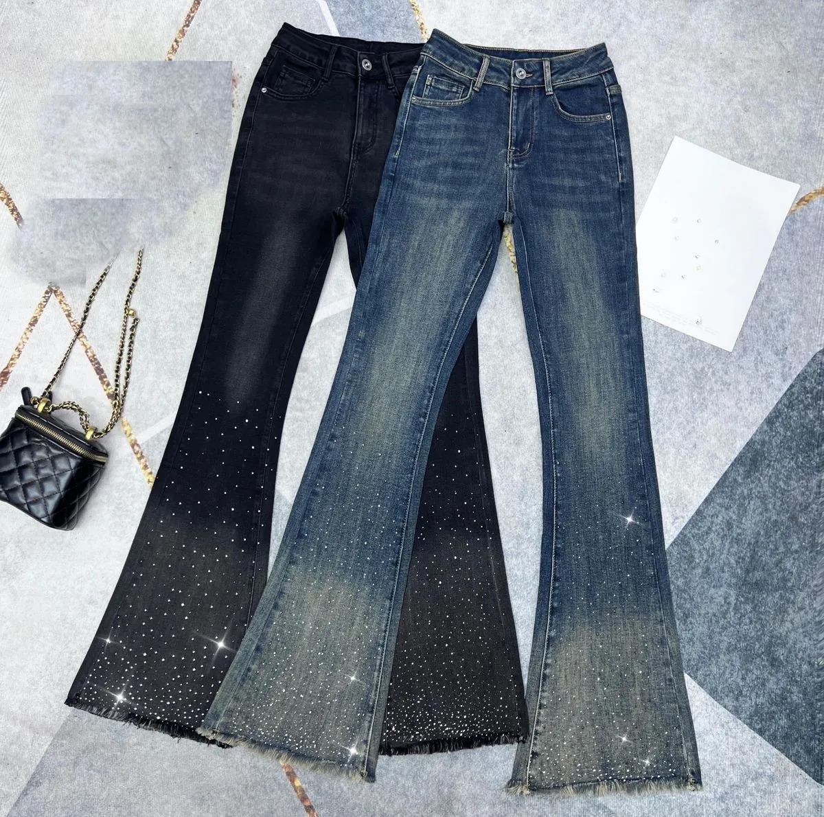 

New Spring Autumn All-match Casual Harem Pants High Waist Stretch Slim Denim Pants Hot Drilling Casual Ankle-length Jeans