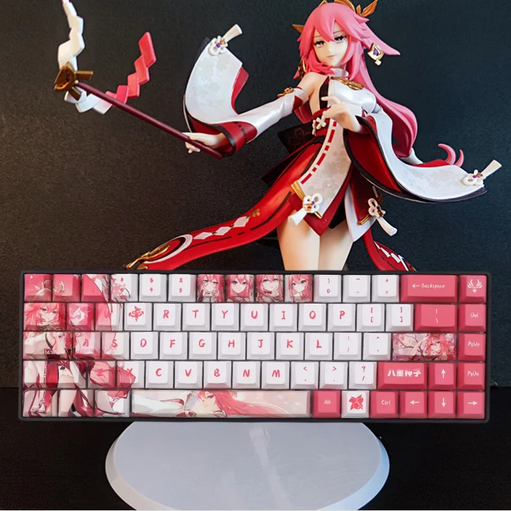 Genshin Tác Động Diệp Hách Balo Mikkor Keycap PBT 132 Cái Anh Đào Hồ Sơ Hồng Trắng Keycaps Cá Tính Cơ Nhuộm Phụ