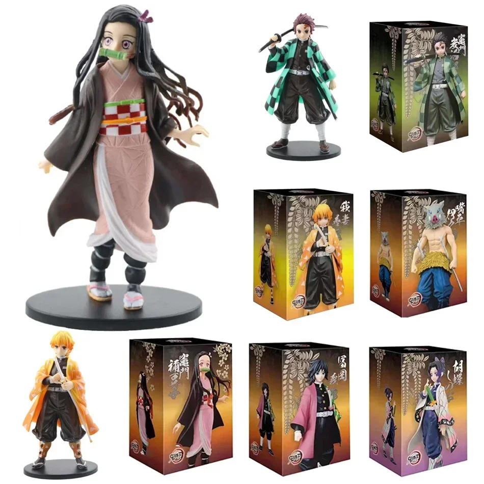 Anime demon slayer kimetsu no yaiba figura kamado tanjirou figura de ação agatsuma zenitsu nezuko guerreiro pvc modelo brinquedos