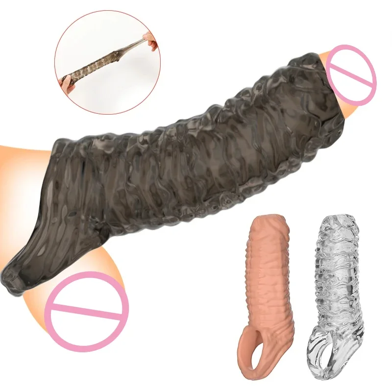 

Threaded Penis Extender Condom Delay Ejaculation Penis Ring Stretcher Enlargement Erection Clitoris Stimulate SexToy for Couples