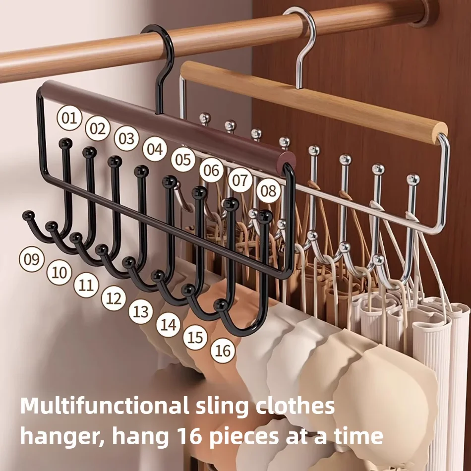 Strap Clothes Hanger Multifunctional Underwear Pants Hanger Storage Artifact Home Dormitory Solid Wood Hook Wardrobe Drying Rack