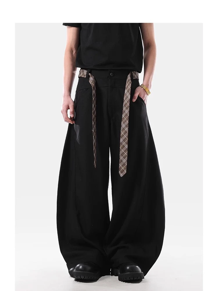 

American Sle Wide Leg Casual Pants Men's Belt Design Knife Straight Cut Trousers Youthful Vitali All Seasons