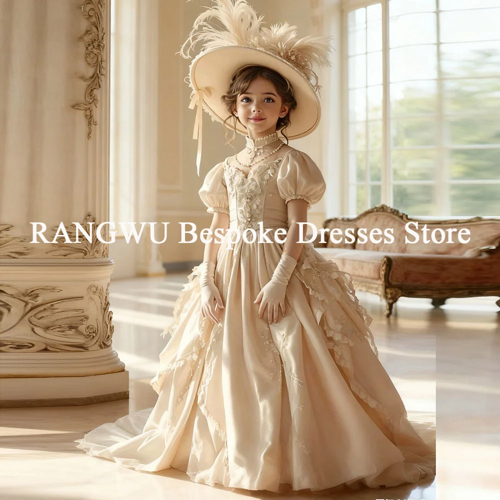 Victorian Girl Party Dresses Short Sleeves Lace High-end Flower Girl Dress A Line Kids Birthday Party Princess Dress for Girls