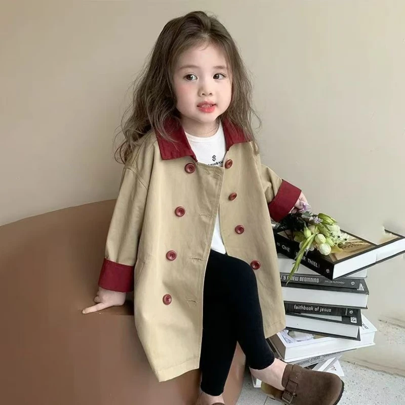 

Kids Girl X-long Trench Children Spring Autumn Thin Jacket Coat Japanese Korean Style Princess Cute Color Stitching Windbreaker