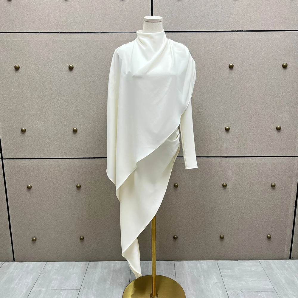 

Women's Double-Layer Fabric Asymmetric Long-Sleeve Top Pleated Slim-Fit Elegant Commuter Long-Sleeve T-Shirt Top 2026 Spring New