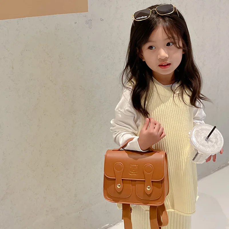 Fashion Kids Backpack Children Girls Boys School Bag PU Leather Bear Vintage Baby Backpacks Kids Bags 5 Colors