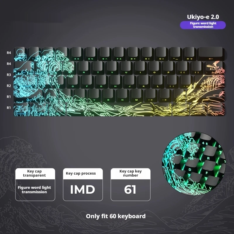 

Ukiyoe Keycaps Are Selected From Imd Wave Translucent Personality Side Engraving Wear-Resistant 118-Key Full Set Of Keycaps