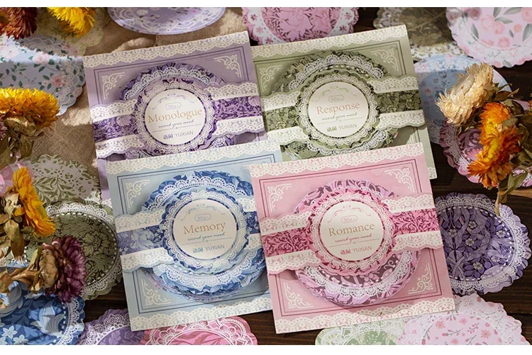 50 Stück, 4 Varianten, Handgefertigte Zeltdekoration, Serie mit Spitze und Kranz, Material für Notizblöcke, Sammlung von Blumen und Märchenmotiven, Papier. – Detail 13