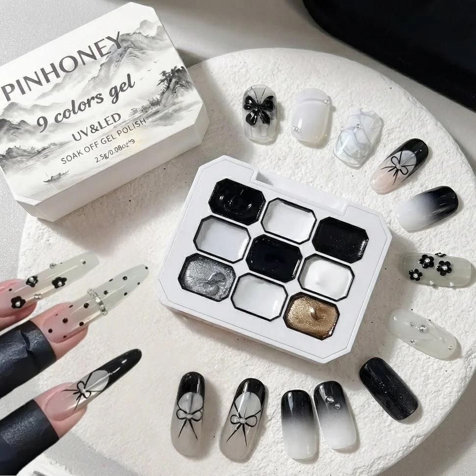 Black White Gold Silver Solid Nail Gel Palette Matte Texture Patting Gel UV Soak Off Pigment For Sketch Emboss Lines Minimalist