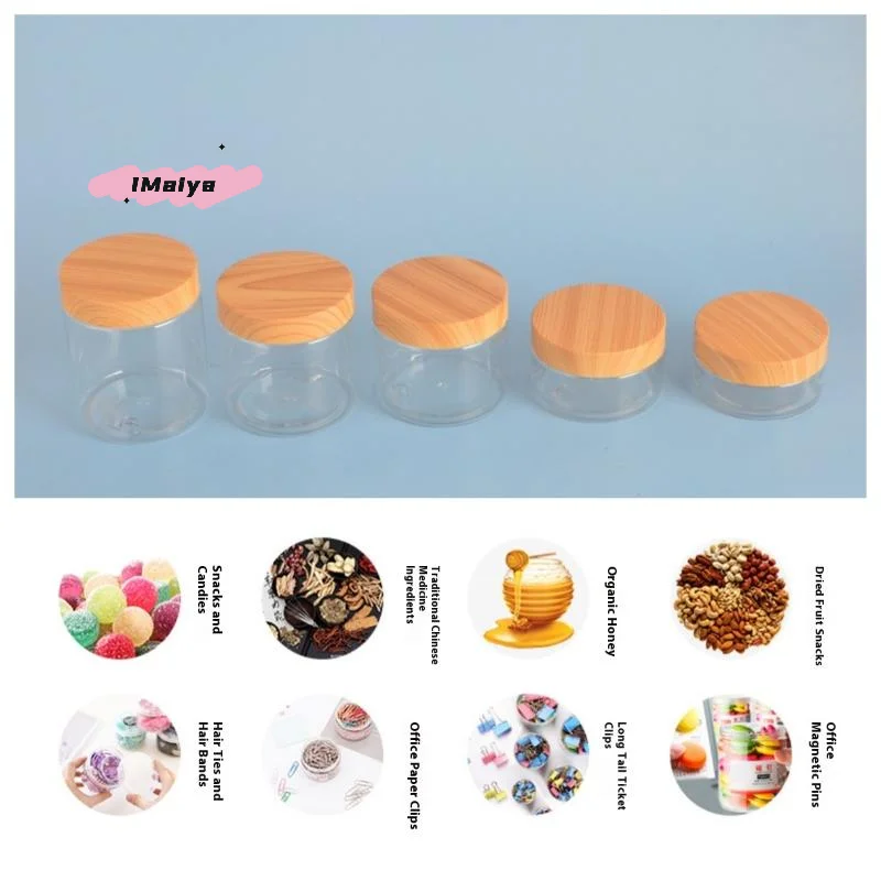 1 قطعة برطمانات بلاستيكية فارغة شفافة مع نسيج خشبي مقلد 30 مللي-300 مللي حاويات تخزين التوابل مع أغطية للاستخدام المنزلي #5