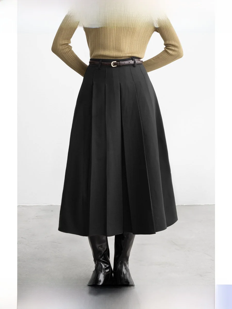 

Юбка миди ROCO Bla с высокой талией, А-силуэт, женская, новая, винтажная, драпированная, плиссированная, длинная, с эффектом похудения, с поясом, для повседневной носки