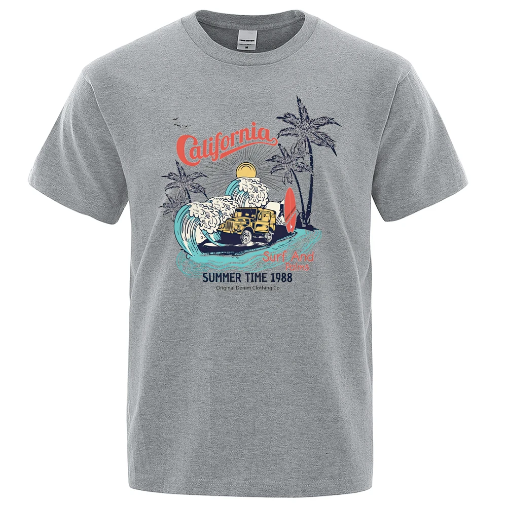 California Summer Time 1988 Prints Tshirt Man Casual Sweat Loose Tee Clothes Cotton Summer Soft Crewneck Men T-Shirt