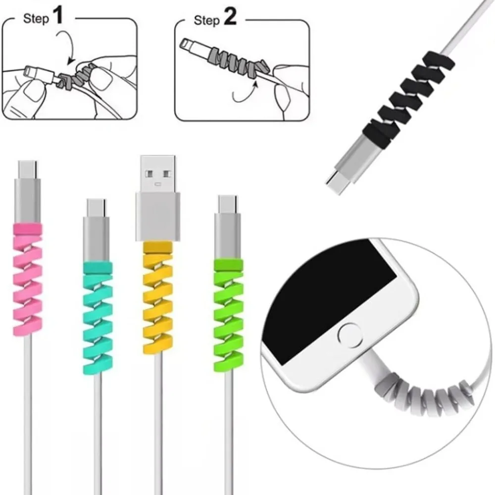 1-12Pcs Cables Protector Flexible Charge Spiral Winder Wire Cable Winder Organizer for IPhone USB Charger Cable Protective Cover image 5