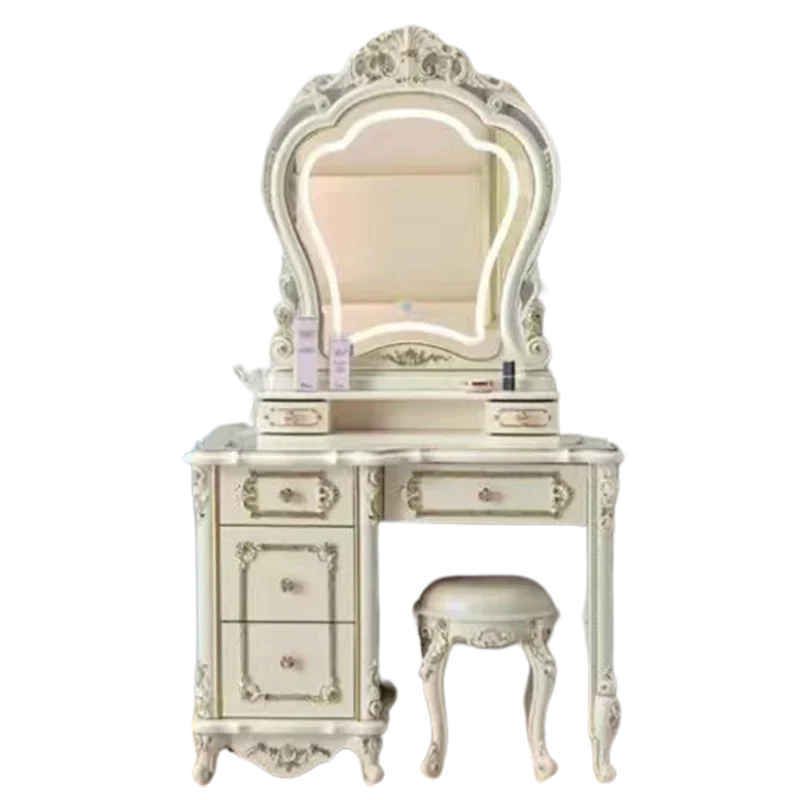 Vintage Aesthetic Dresser Cabinet Led Desings Wood Luxury Drawer Bedroom Makeup Table Mirror Hotel Toaletka Bedroom Furniture