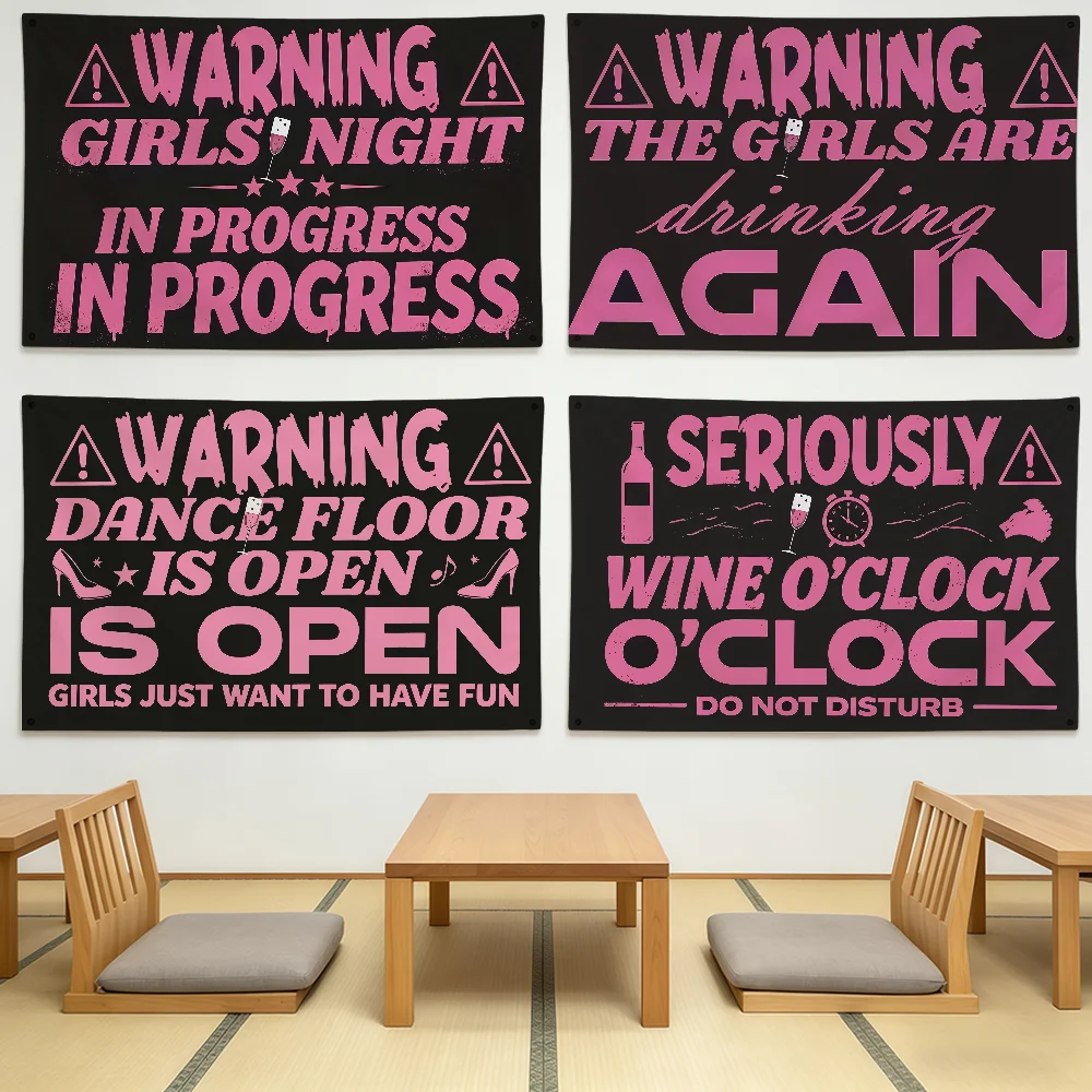 Black Pink Color Scheme Girls Party Flag Durable Outdoor Indoor Patio Festive Decoration Classic Design Pole Wall Room Banner