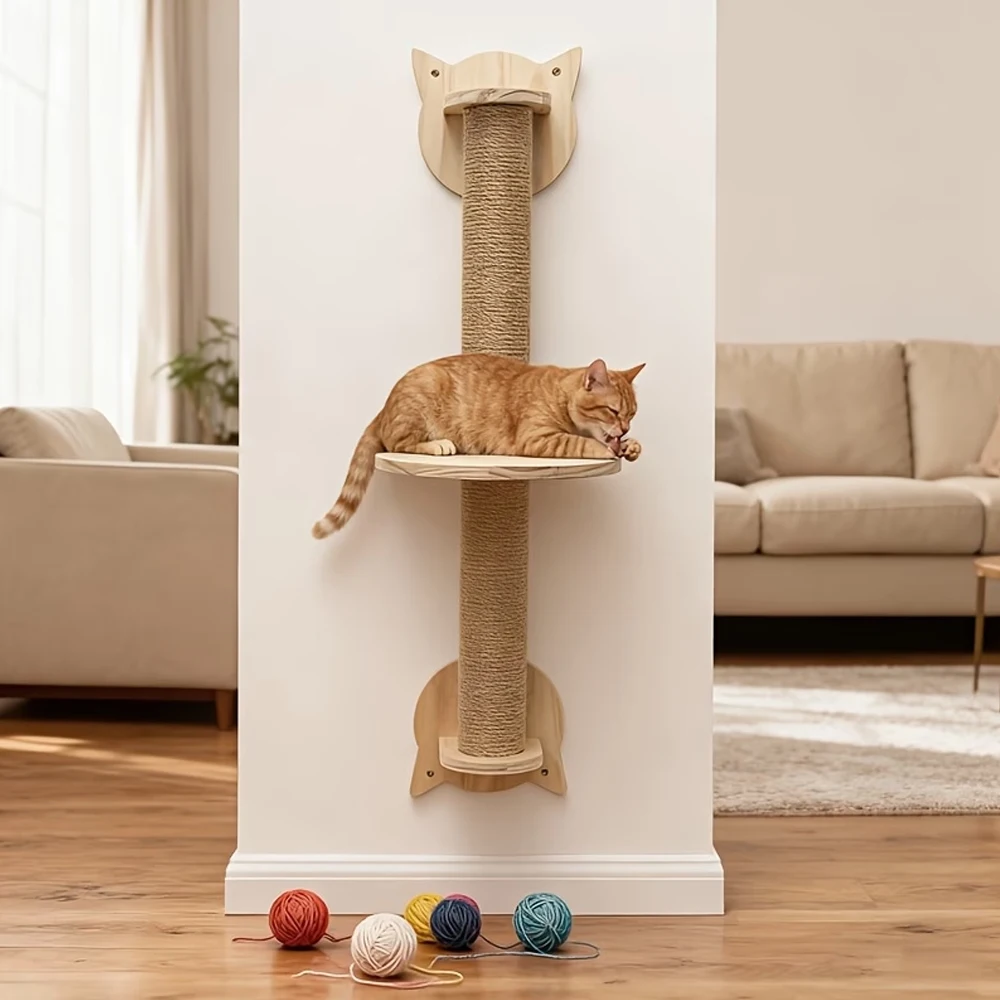 Katzen-Kratzbaum Wandkletterregale Hängematte Holz Sisal Katzenbaum Kratzturm für Hauskatzen Haustiermöbel und -betten – Detail 5