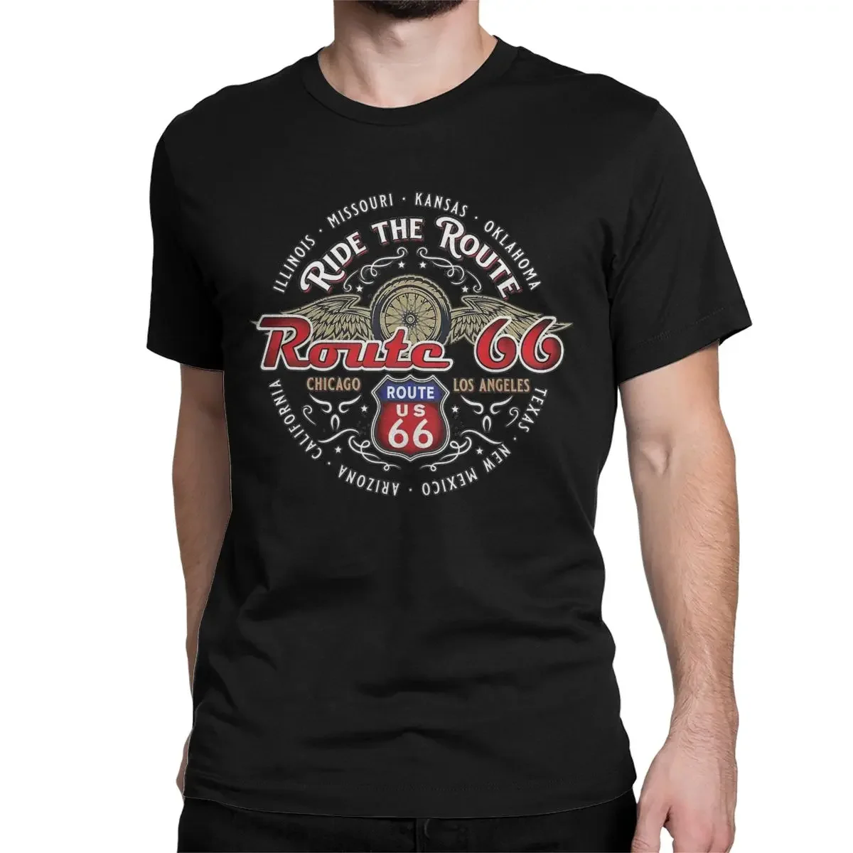 Ride The Route 66 T-Shirt untuk Pria Wanita Pria lucu katun murni TEE Crew Neck lengan pendek T Shirt hadiah ulang tahun pakaian