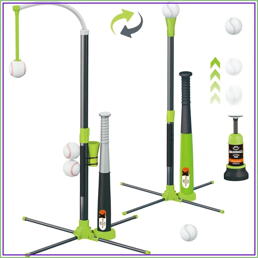 

3-in-1 T Ball Set for Kids, Adjustable Height Baseball Tee with 2 Bats, Ball Launcher, Outdoor/Indoor Sports Toy