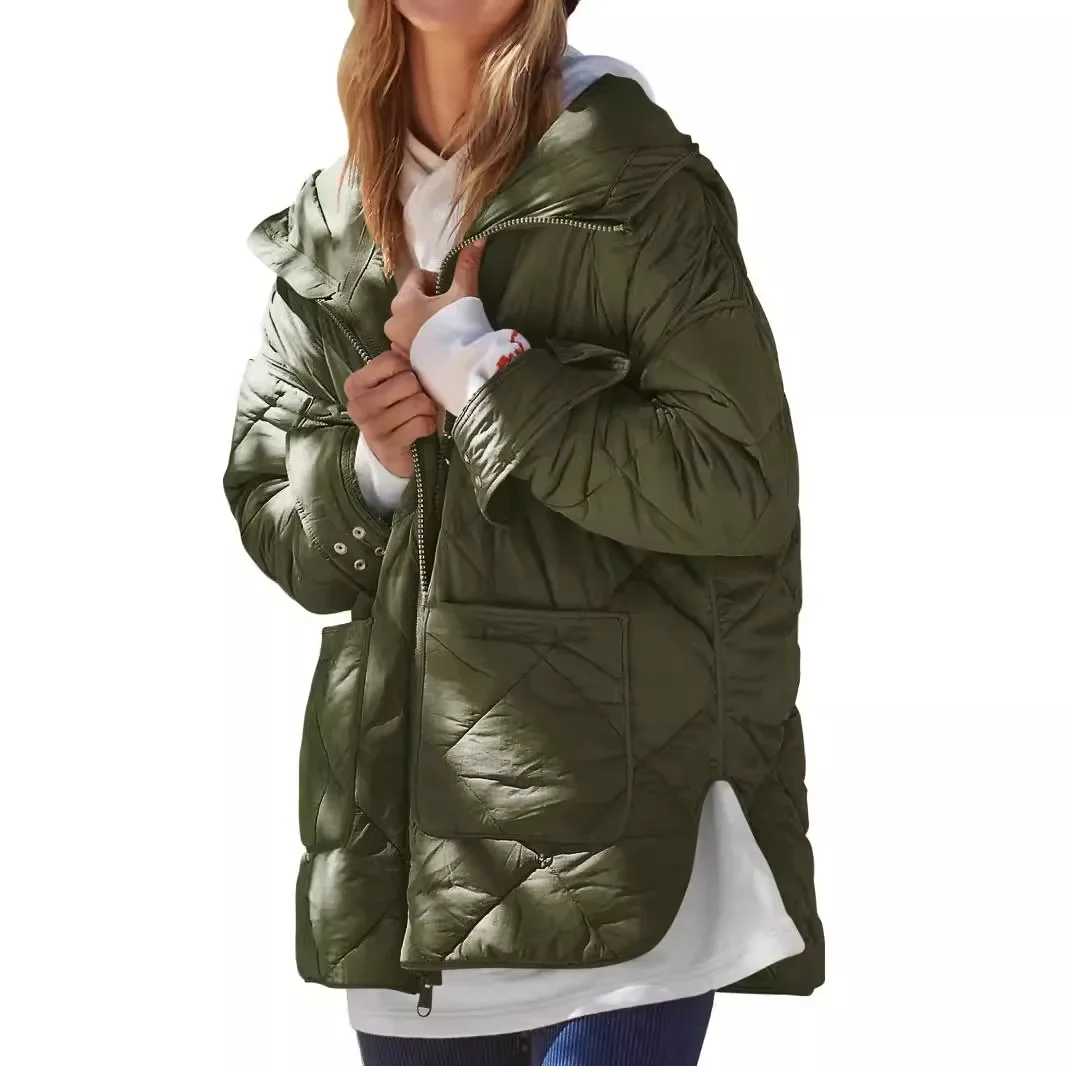 Parkas Women Coats Zipper Warm Coat Hooded Full Sleeve Pockets Solid Casual Loose Regular Elegant Splice Mid Length Jackets