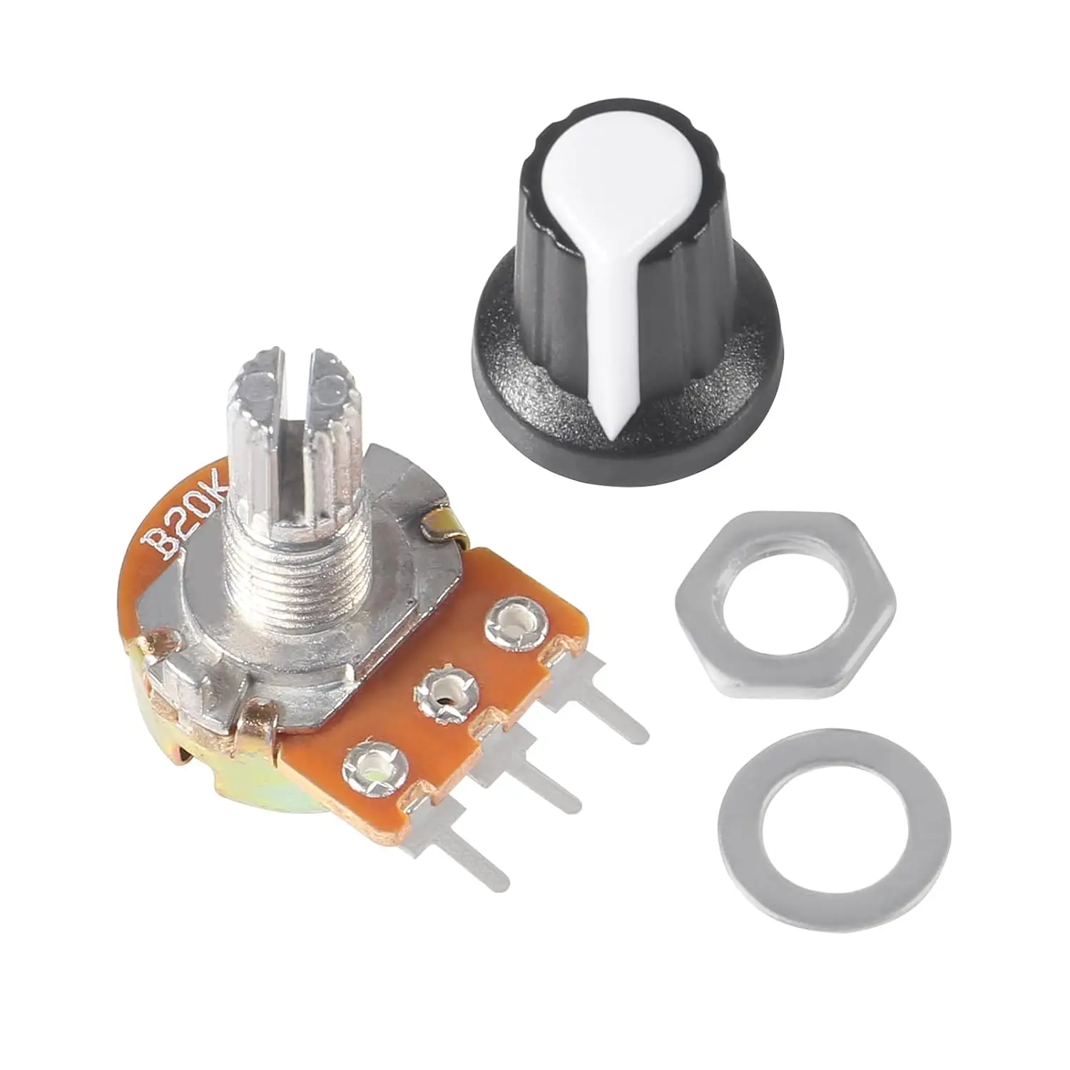 25 комплектов B20K Ом с накаткой, линейный поворотный конический потенциометр WH148 B20K, одношарнирные переменные резисторы, вал 15 мм, 3 контакта, 20K