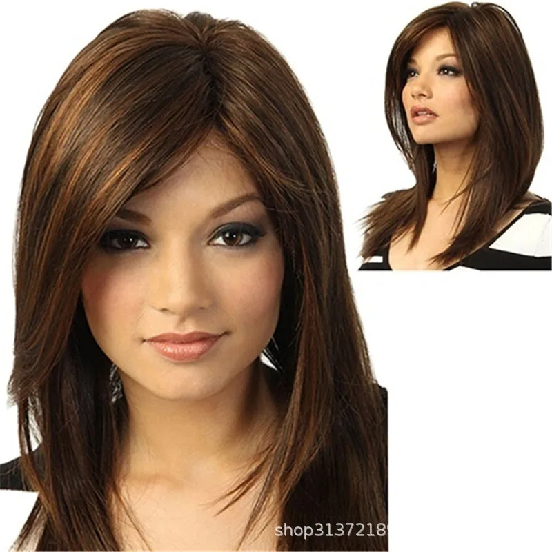 long straight brown fashionable women's wigs are hot selling