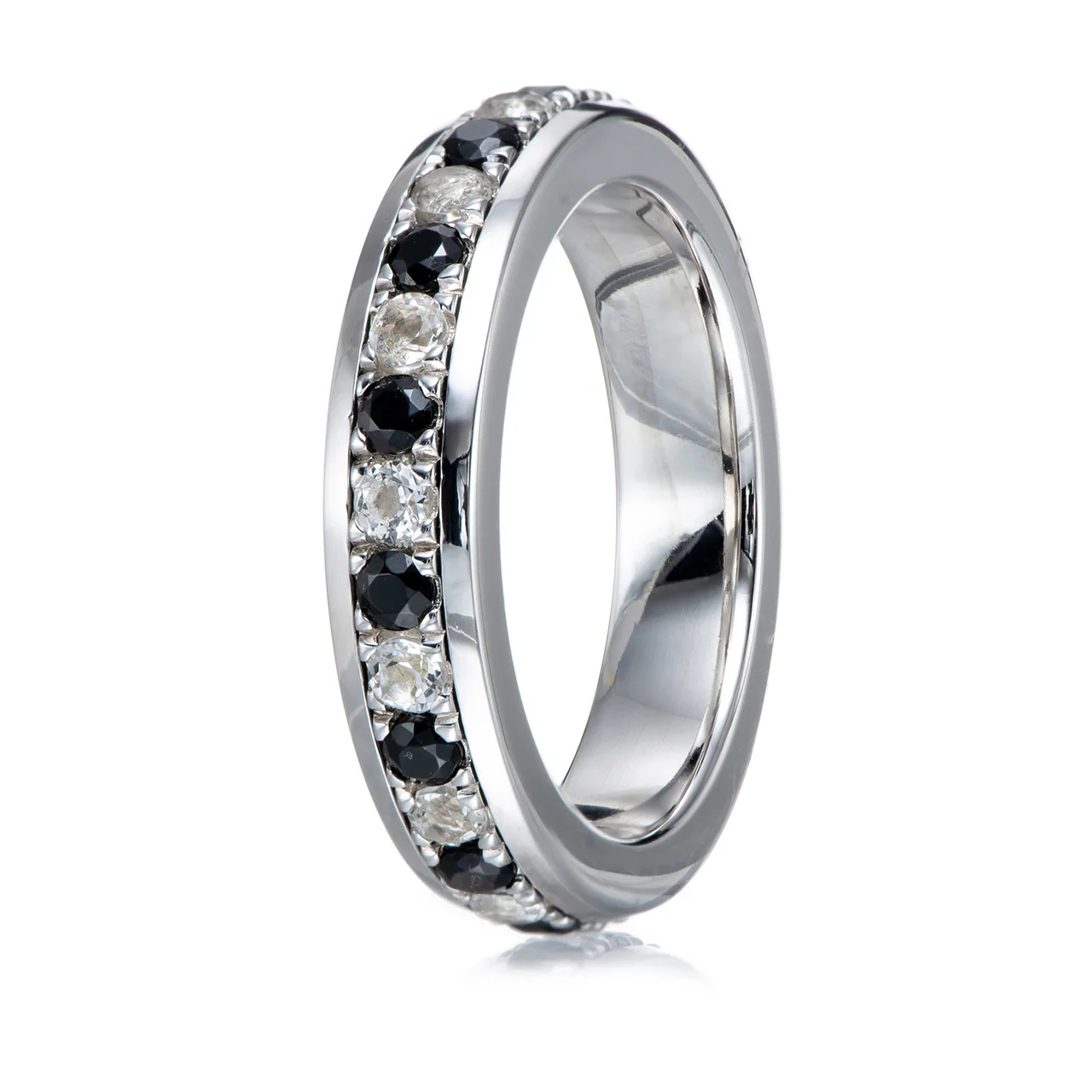 

White Topaz and Black Spinel stone Rhodium Over Sterling Silver Ring