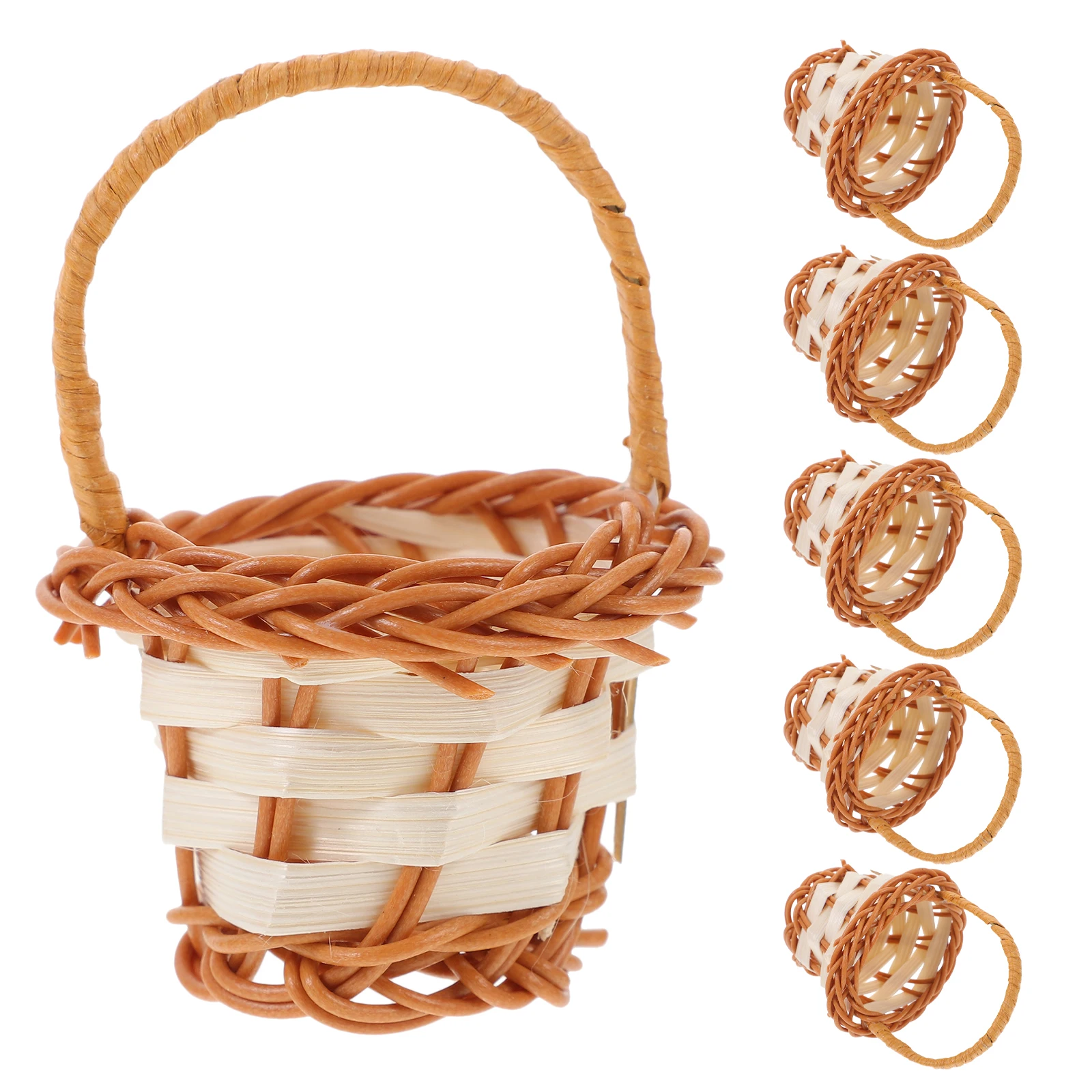 

6pcs Mini Woven H Baskets PP Rattan Small H Decorative Flower Petals Erasers Hair Clips Jewelry Storage Home Office Compact