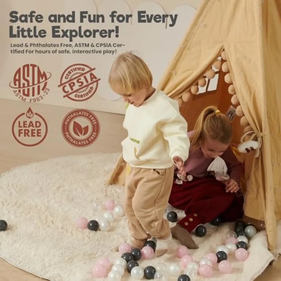 Ball Pit Balls 100 bolas de colores neutros 5,5 cm bolas de plástico suaves sin BPA para parque infantil de bebé y casa de rebote a prueba de golpes a